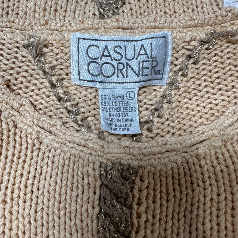 Vintage 90s Casual Corner Statement Knit Sweater Women L Embellished Pearls Gold - Picture 4 of 9